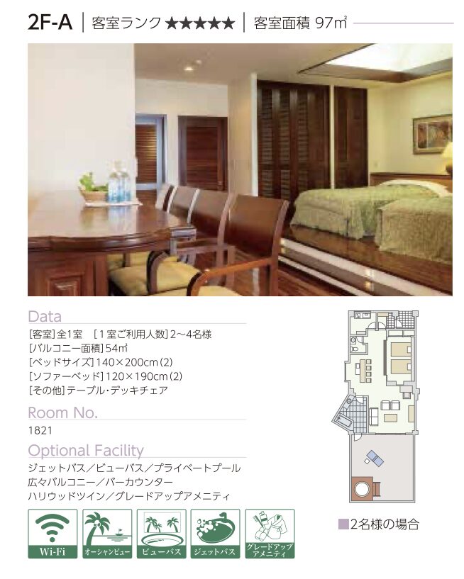カヌチャベイホテル&ヴィラズ 客室タイプ比較表 アビアンビーチサイドコテージ1F-B
