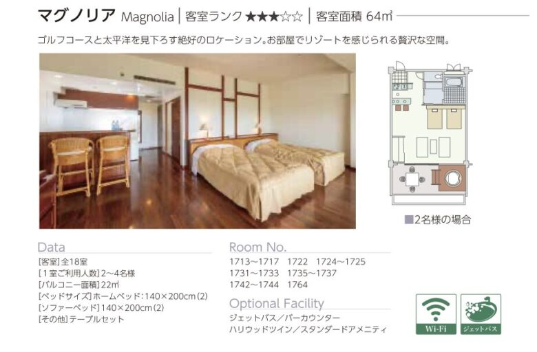 カヌチャベイホテル&ヴィラズ 客室タイプ比較表 アビアンビーチサイドコテージ2F-B